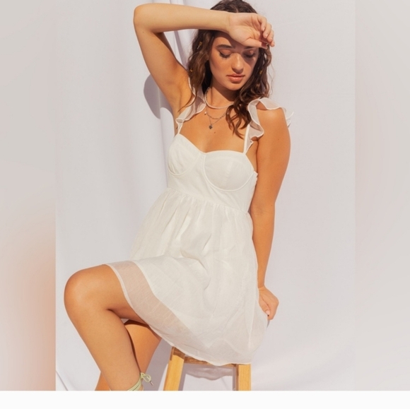 LE LIS Taylor White Ruffle Strap Dress. XS NWT - Picture 13 of 15